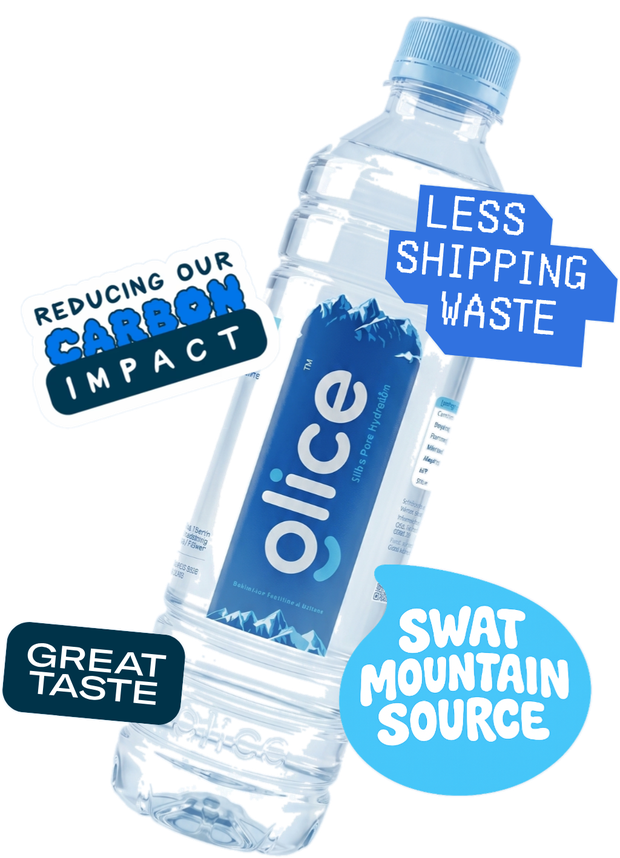 Glice bottle: reducing our carbon impact, less shipping waste, great taste, Swat mountain source